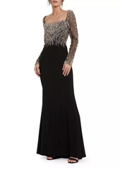 Mac Duggal Beaded Square Neck Column Gown