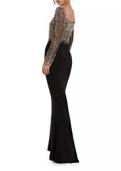 Mac Duggal Beaded Square Neck Column Gown