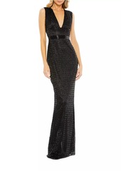 Mac Duggal Beaded V-Neck Column Gown