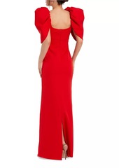 Mac Duggal Crepe Puff-Sleeve Column Gown