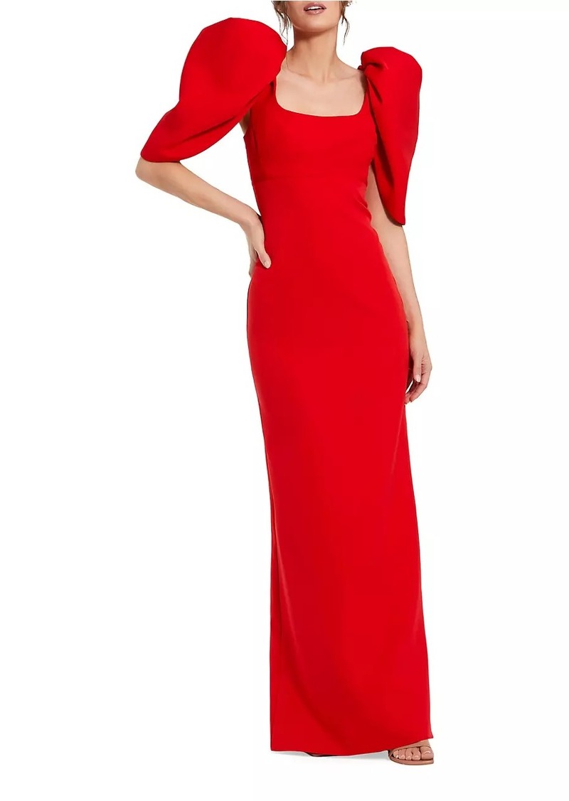 Mac Duggal Crepe Puff-Sleeve Column Gown