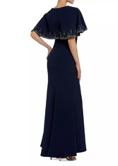 Mac Duggal Crêpe Beaded Shawl Column Gown