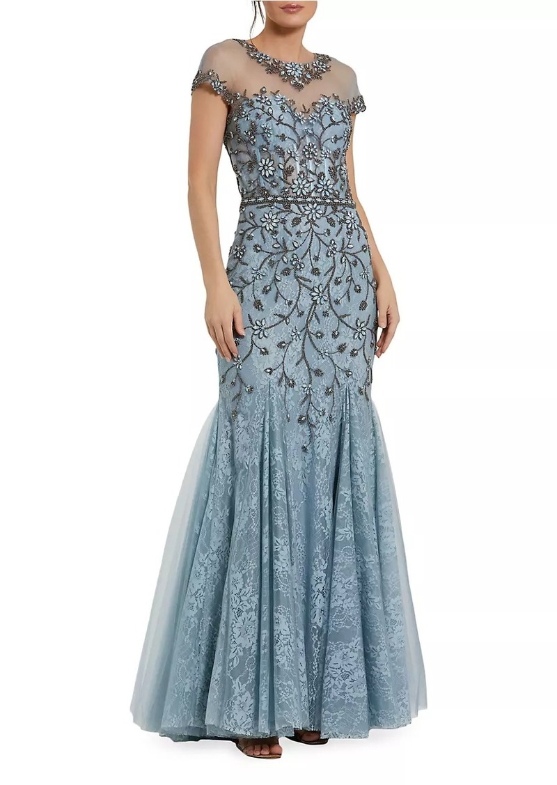 Mac Duggal Crystal Lace Illusion Mermaid Gown