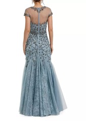 Mac Duggal Crystal Lace Illusion Mermaid Gown