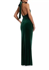 Mac Duggal Draped Velvet Halter Column Gown