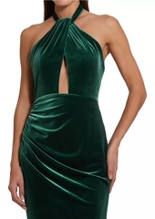 Mac Duggal Draped Velvet Halter Column Gown