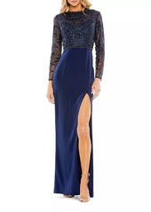 Mac Duggal Embellished Faux-Wrap Floor-Length Gown