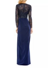 Mac Duggal Embellished Faux-Wrap Floor-Length Gown