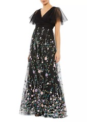 Mac Duggal Embellished Illusion V-Neck Gown