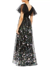 Mac Duggal Embellished Illusion V-Neck Gown