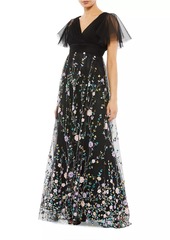 Mac Duggal Embellished Illusion V-Neck Gown