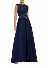 Mac Duggal Floral Appliqué Crêpe A-Line Gown