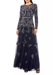 Mac Duggal Floral Beaded Mesh Gown