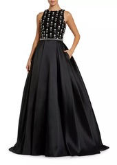 Mac Duggal Floral Beaded Satin Ballgown