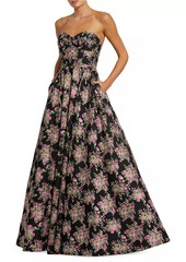 Mac Duggal Floral Brocade Strapless Ballgown