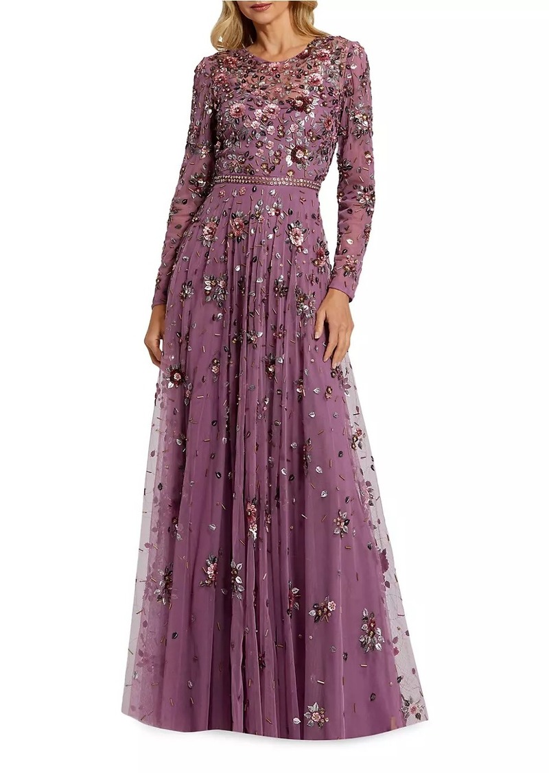 Mac Duggal Floral Embellished Tulle A-Line Gown