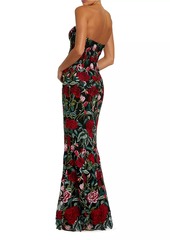 Mac Duggal Floral Embroidered Bustier Column Gown