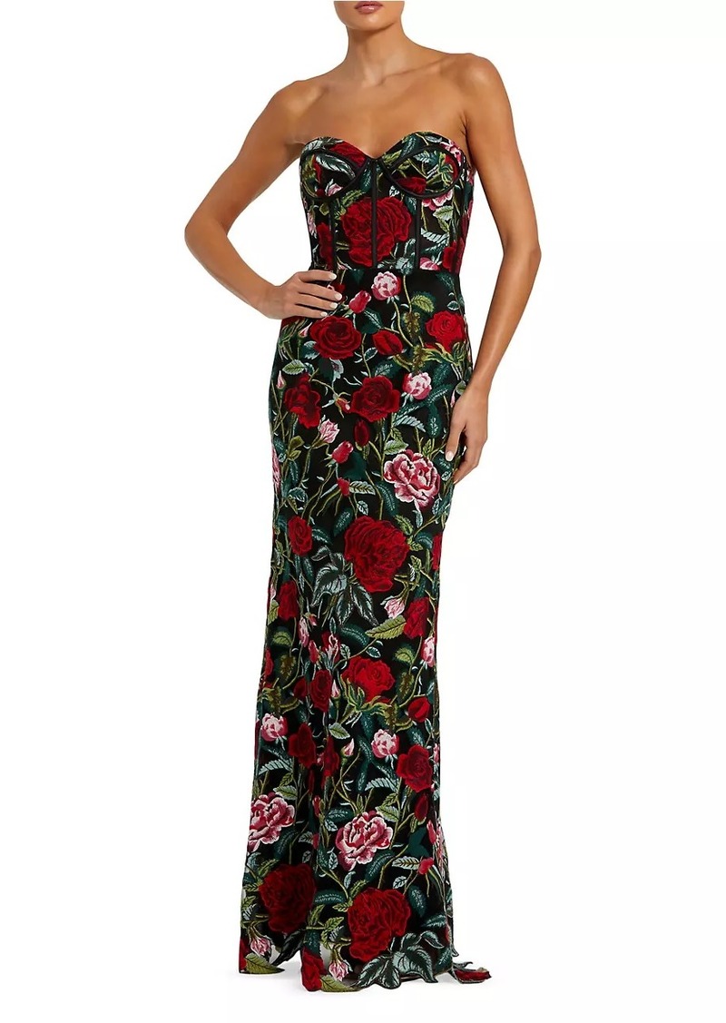 Mac Duggal Floral Embroidered Bustier Column Gown