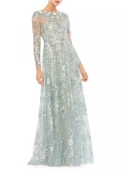 Mac Duggal Floral Embroidered Illusion Gown