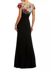 Mac Duggal Floral-Embroidered Jersey Gown