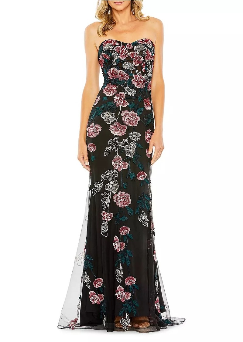 Mac Duggal Floral Embroidered Strapless Gown