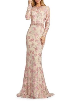 Mac Duggal Floral Illusion Lace Trumpet Gown