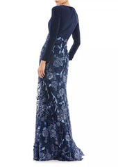 Mac Duggal Floral Sequin Long-Sleeve Gown