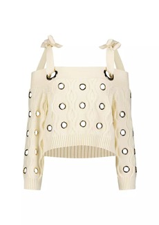 Mac Duggal Grommet Cotton-Blend Off-the-Shoulder Sweater