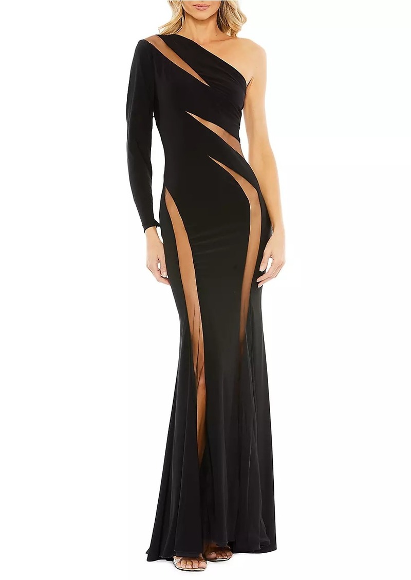 Mac Duggal Jersey Cut-Out Illusion Gown