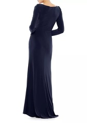 Mac Duggal Jersey Embellished Shoulder A-Line Gown