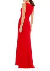 Mac Duggal Jersey Faux Wrap Ruched Slip Gown