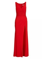 Mac Duggal Jersey Faux Wrap Ruched Slip Gown