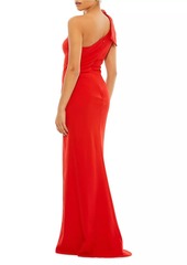 Mac Duggal leena Bow-Shoulder Jersey Sheath Gown