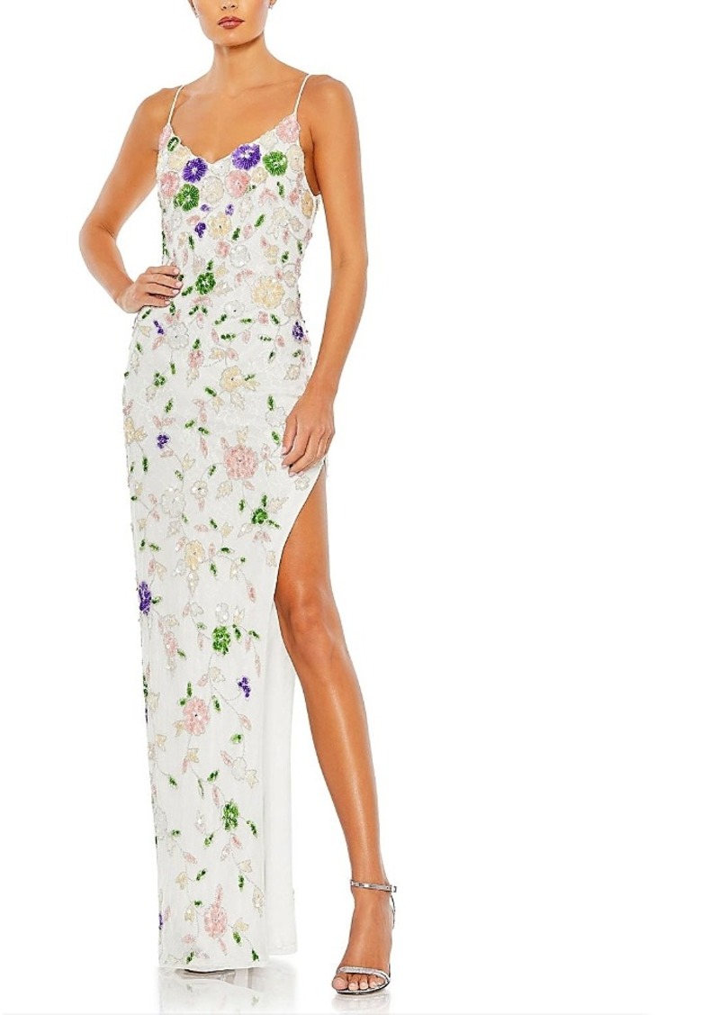 Mac Duggal Beaded Floral High Slit Gown