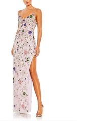 Mac Duggal Beaded Floral High Slit Gown