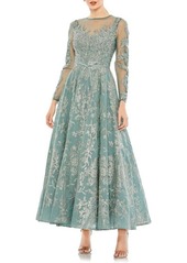 Mac Duggal Beaded Floral Long Sleeve Illusion Lace Gown