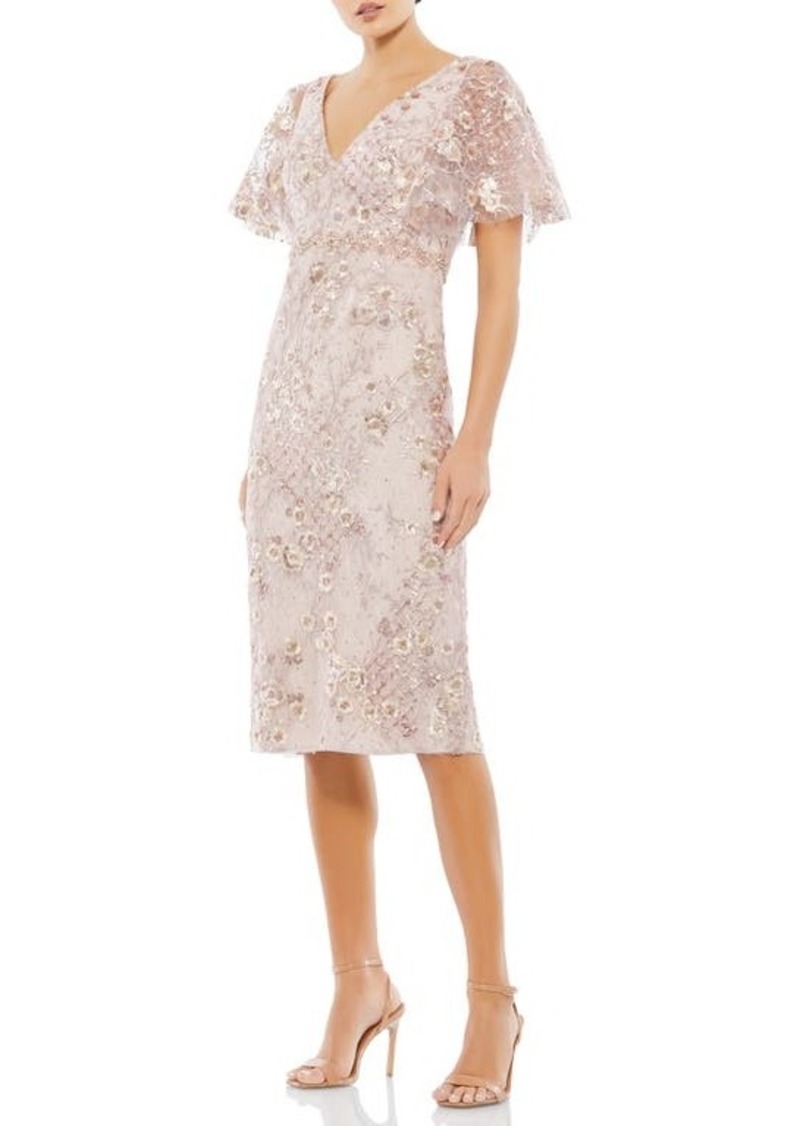 Mac Duggal Embellished Flutter Sleeve Lace Cocktail Dress