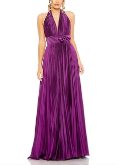 Mac Duggal Center Bow Pleated Halter Neck Gown