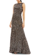 Mac Duggal Cowl Back Boat Neck Sequined Evening Gown