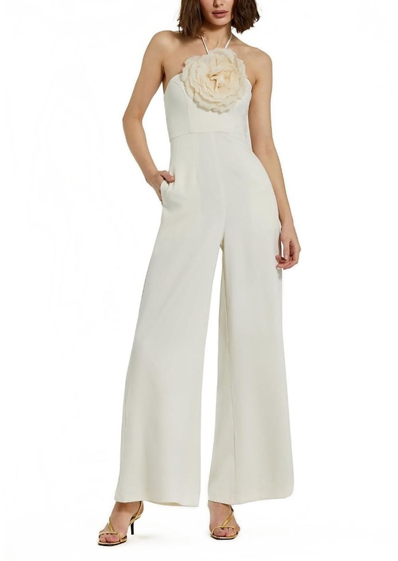 Mac Duggal Flower Embellished Crepe Halter Neck Jumpsuit