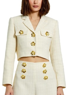 Mac Duggal Cropped Tweed Floral Button Jacket