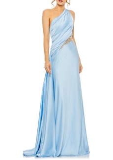 Mac Duggal Crystal Detail One-Shoulder Satin Gown