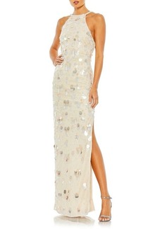 Mac Duggal Crystal Embellished Sequin Cascade Tulle Column Gown