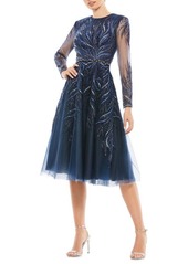 Mac Duggal Crystal Embroidery Long Sleeve Fit & Flare Cocktail Dress