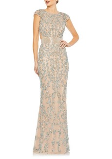 Mac Duggal Damask Sequin Open Back Gown