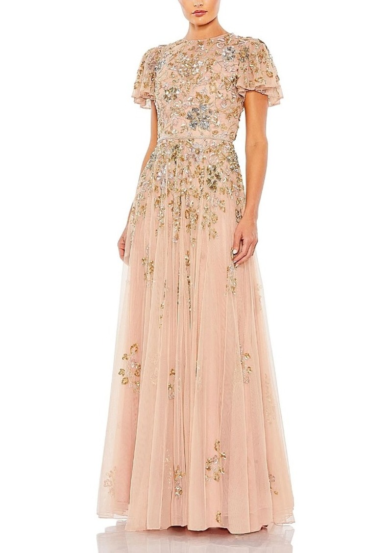 Mac Duggal Embellished Butterfly Sleeve High Neck Gown