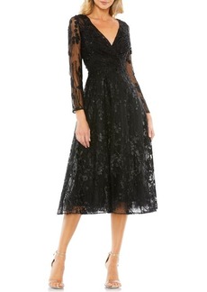 Mac Duggal Embellished Floral Lace Long Sleeve Fit & Flare Cocktail Dress