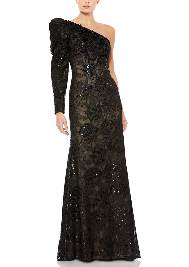 Mac Duggal Embellished One Puff Sleeve Trumpet Gown