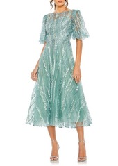 Mac Duggal Embellished Puff Sleeve Midi Cocktail Dress