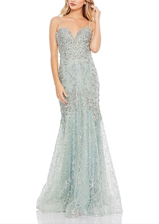Mac Duggal Embellished Sleeveless Plunge Neck Trumpet Gown